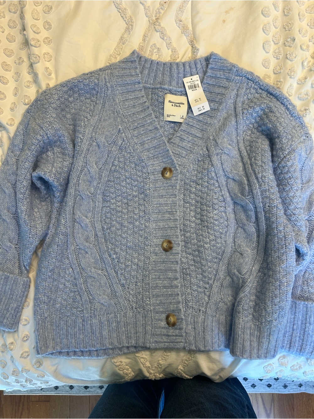 Abercrombie & Fitch Light Blue Cable Knit Button-Up Cardigan